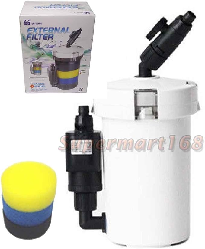 SunSun 3-Stage External Canister Filter for Aquariums & Ponds, 106 GPH Flow, Easy Setup & Maintenance, HW-603B
