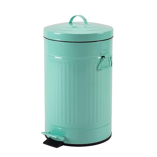 Mint Green Trash Can with Lid, Turquoise Bathroom Bedroom Waste Basket Soft Close, Small Teal Garbage Can, Retro Vintage Home Office Trash Can, 12 Liter/3 Gallon, Glossy Mint Green