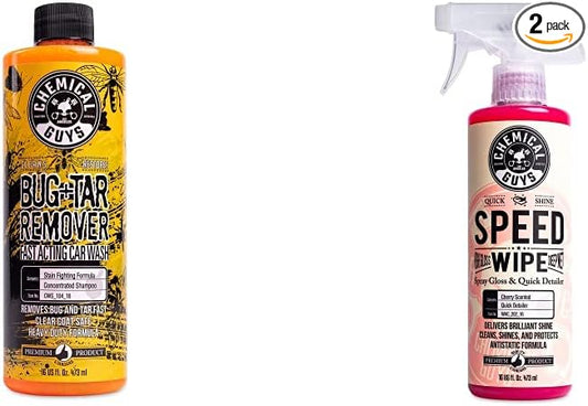 Chemical Guys CWS_104_16QDSW Car Wash & Quick Detailer Bundle - Concentrated Bug and Tar Remover Car Wash Soap, 16 oz + Speed Wipe Sprayable Gloss & Quick Detailer, 16 oz (2 Items)