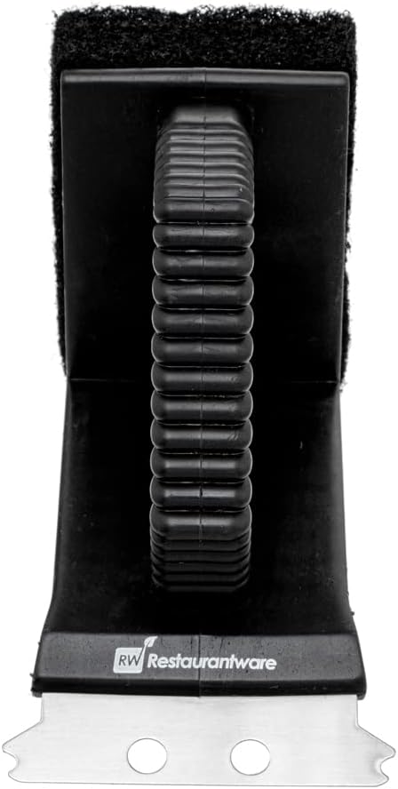 Restaurantware Met Lux 4.5-Inch Grill Brush 1 Handheld Grill Cleaning Tool - Scraper Scouring Pad Silver Plastic Grill Accessory For All Types Of Grills Ergonomic Handle
