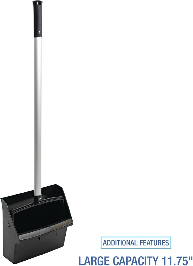 Boardwalk Commercial Lobby Dust Pan, 11.75 x 37, 34" Long Handle, Plastic/Aluminum, Black/Silver, Large Capacity