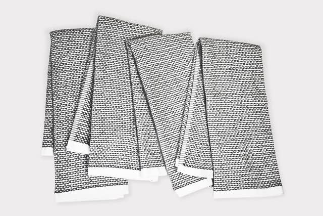 Realm 17" x 27" 100% Cotton Kitchen Towel (4 Pack) | Dobby Textured Jet Black | Soft, Plush & Absorbent with Solid White Backing