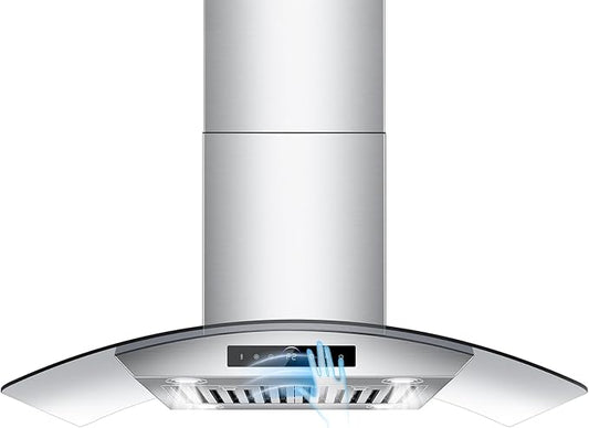 36 inch Island Range Hood 1200 CFM with 4-Speed Gesture Sensing & Touch Control, Ducted/Ductless Stainless Steel Ceiling Mount Kitchen Stove Vent Hoods with 4 LED Lights, Timer,Dishwasher-Safe Filters