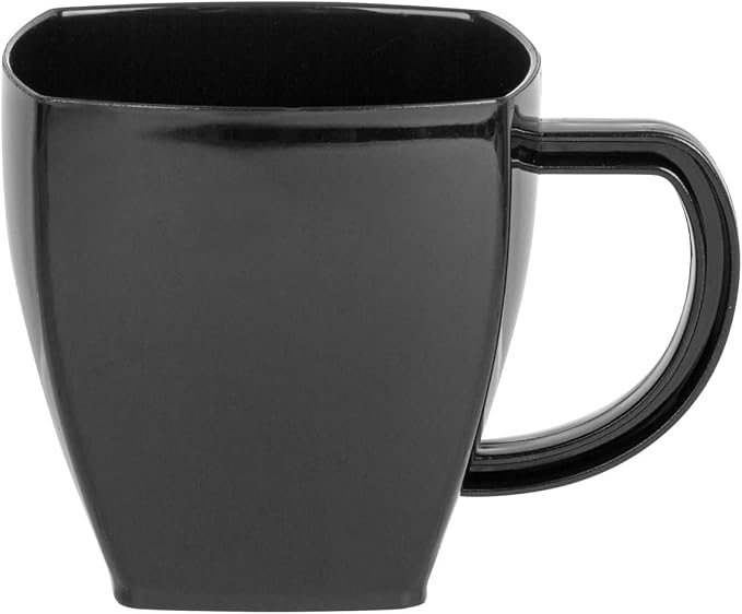 Restaurantware-5 Ounce Square Espresso Cups, 100 Disposable Plastic Coffee Cups - PS Plastic, With Handles, Black Dessert Cup, For Catering Events, Parties, Weddings, And Cafes