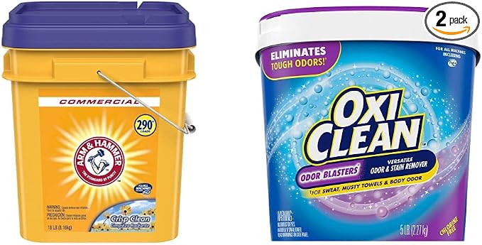 Arm & Hammer Powder Laundry Detergent, 18lb Pail + OxiClean Odor Blasters Versatile Odor and Stain Remover Powder, 5 lb