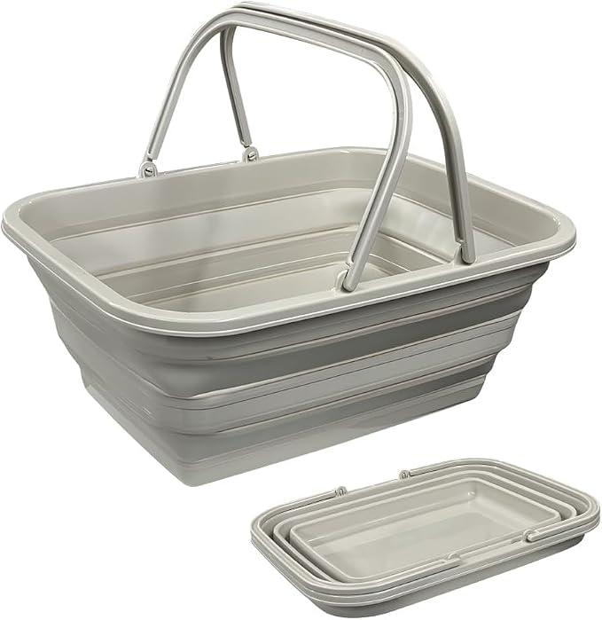 Monozuki Collapsible Sink 4.8Gal/18.1L, Heavy Duty Foldable Basin with Handles for Camping, Car Wash, Kitchen – Also Use as Storage Basket for Home, Garage, RV(Khaki)