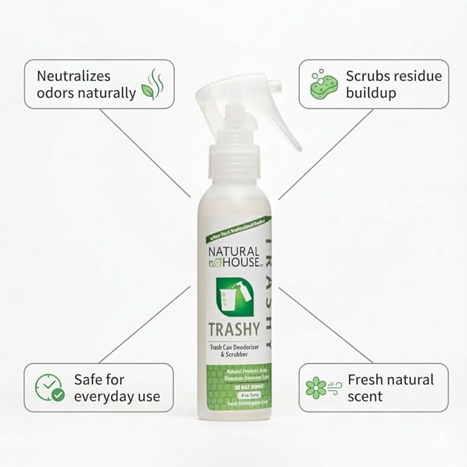 Natural House Trashy - Plant-Based Enzyme Trash Can Deodorizer Spray - Kitchen, Diaper Pail, Litter Box - Septic-Safe, Plumbing-Friendly - Botanical Scent - 32 oz