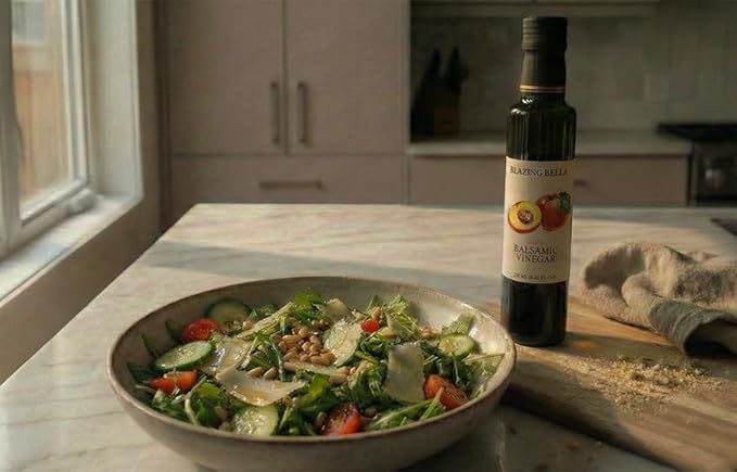 Blazing Bella Peach White Balsamic Vinegar from Modena Italy, Bright and Smooth Premium Finishing Vinegar with Natural Sweetness, Perfect Size for Trying New Flavors, 250ml