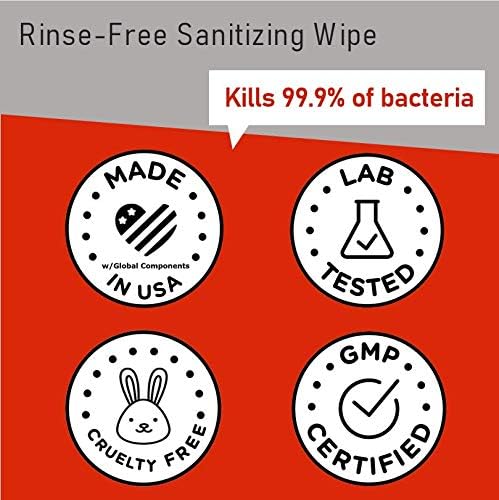 Rinse-Free Sanitizing Wipes Food Contact Safe Pack of 12 Pouches with 80ct Wipes per Pouch