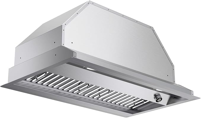 JOCO 42 Inch Range Hood Insert, 900 CFM Stainless Steel Built-In Kitchen Vent Hood, Convertible for Ducted or Ductless Installation, 4-Speed Knob Control, Model B02-42K