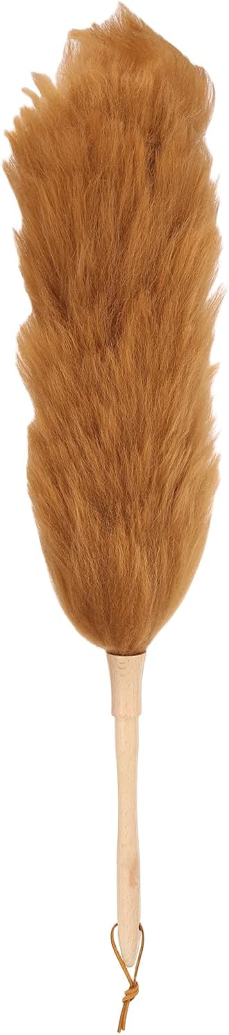 uxcell Wool Duster, 24.4" Natural Feather Cleaner Household Cleaning Duster with Solid Wooden Handle for Cleaning Fans Window Blinds Shelves Furniture, Light Brown