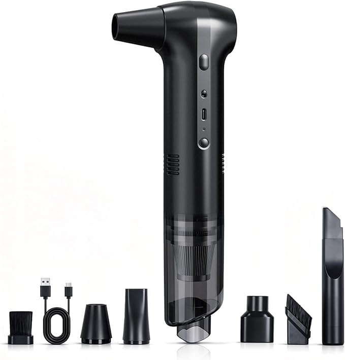 Electric Air Duster & Vacuum 2-in-1, Dual Brushless Motor 130000RPM Compressed Air Duster, 16000PA Handheld Vacuum, 3 Speed Mini Blower, Fast Charging 6000mAh Rechargeable, Keyboard Car Cleaning Kit