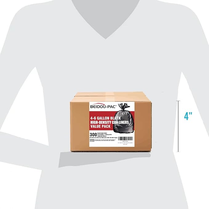 BEIDOU-PAC 4-6 Gallon Trash Bags, 300 Count Black Garbage bags, Multi-purpose Trash Can Bin Liners for Bathroom, Office, Industrial, Commercial, Janitorial, Municipal, Recycling