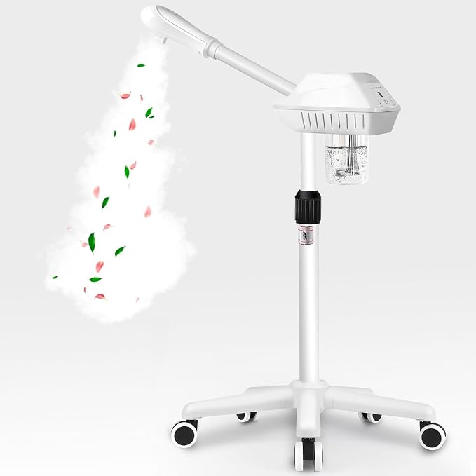 Professional Facial Steamer for Deep Cleansing and Hydration, Ozone Spa Face Steamer on Wheels, Adjustable Height and Angle,Estheticians Steamer More Steam,Suitable for Beauty, Spa and Home Use