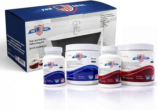 Ekopel Roll On Tub Cast Bathtub Refinishing Kit – Primer + Top Coat Included – DIY Bathtub & Tile Reglazing Kit for Porcelain, Fiberglass & Cast Iron – Bright White Gloss, Low Odor, Made In The USA Tub Paint (1 Pack Standard Bathtub)