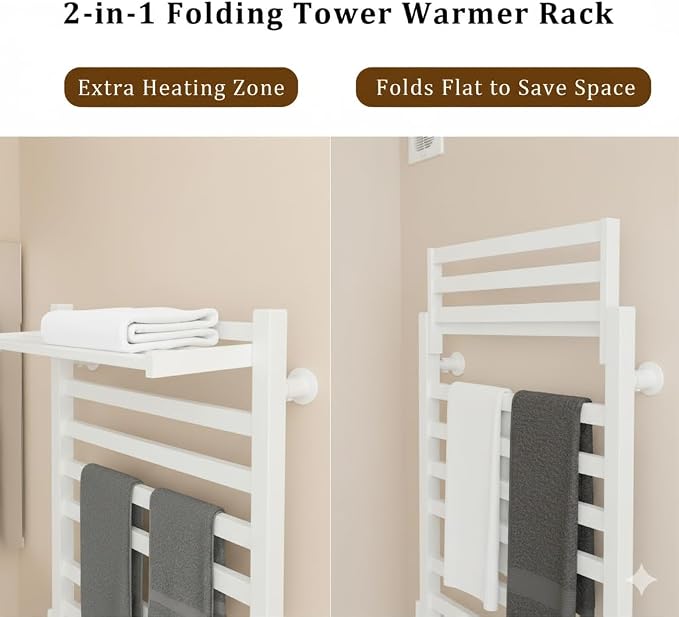 8-Bar Towel Warmer with with Top Warmer Shelf, Electric Towel Rack Set with Fast Heating, Auto Shut-Off Timer, Hardwired or Plug-in, Hot Towels in Bathroom