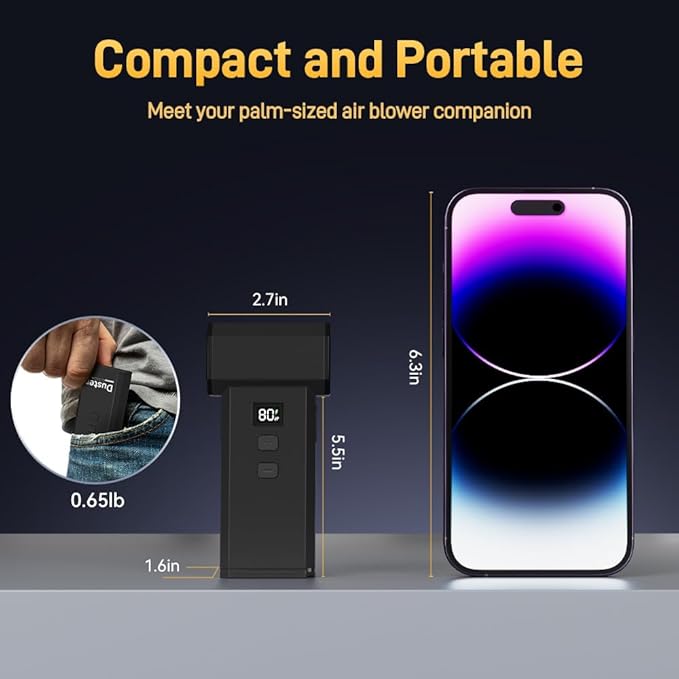 2 in 1 Compressed Air Duster and Vacuum with Screen Display, 130000RPM Blow and Vacuum, 0-100% Adjustable Speed, 8000mAh Rechargeable Battery, Ideal for PC, Keyboard, car, Home Cleaning