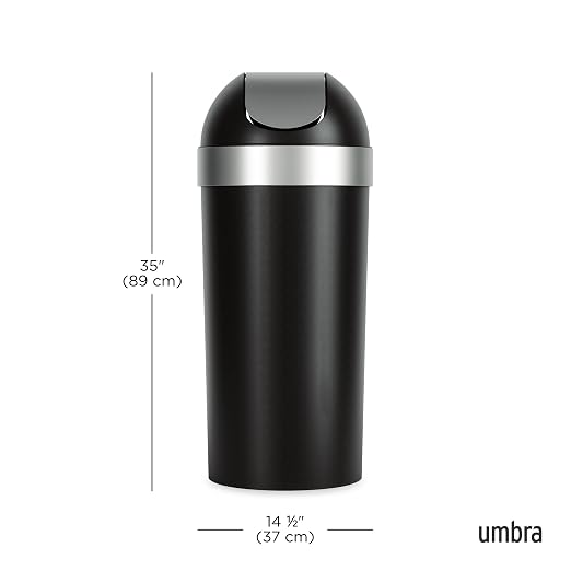 Umbra Venti Kitchen Trash Can with Swing Top Lid, Large 16-Gallon (62 L) Capacity, Black/Nickel