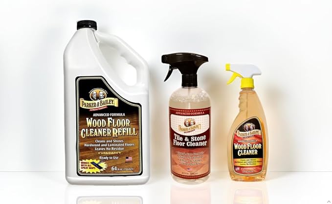 Parker & Bailey Floor Cleaning Kit – Wood Floor Cleaner 64oz & 22oz + Tile & Stone Cleaner 32oz – Hardwood, Laminate, Marble, Granite, Quartz Surface Care Set