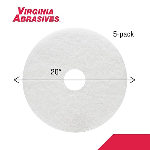 Virginia Abrasives 20” White Floor Maintenance Pads, Non-Woven Pads for Orbital Cleaning - Thick Polishing Replacement Pads, Ideal for Synthetic Floors, 5-Pack