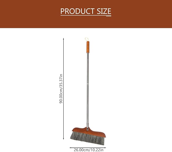 Yardwe Horse Hair Soft Bristle Broom Wooden Handle Angle Broom Floor Cleaning Broom Hair Removal Sweeper Carpet Sweeping Brush for Indoor Outdoor Kitchen