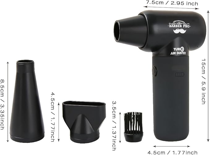 Compressed Air Duster - Electric Duster for Hair Barber, 3 Gear Mini Portable Jet Dry Air Blower, Cordless Vacuum Cleaner, for PC, Office,Salon, Fan, Laptop, Keyboard, Car -Black