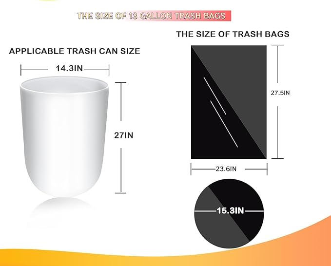 13Gallon multipurpose trash bags, Drawstring Design, Extra Durable and Unscented Garbage Bags，1 mil, Count for Home, Bathroom, Office, Outdoor Camping，140 Count.
