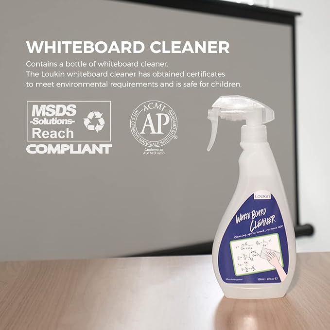 loukin | Non-toxic Whiteboard Cleaner (17 fl oz) 1 Pack & Magnetic Cleaning Cloth 1 Pack & Whiteboard Cleaner (3.4 fl oz) 1 Pack