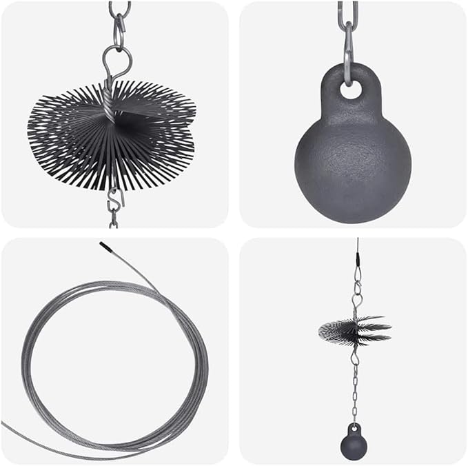 vidaXL Round Chimney Cleaning Brush Kit-5.9" Diameter- Steel Wire Brush with Chain-Attached Ball and Thread- Durable Fireplace and Chimney Cleaning Tools