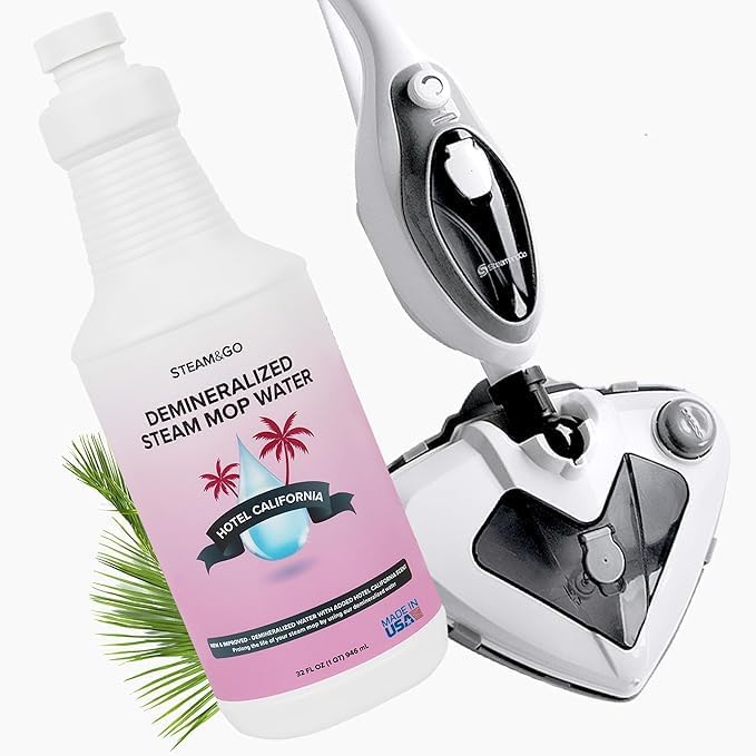 Steam & Go - The Housekeeper Steam Cleaner For Floors & Demineralized Water Bundle, 10-in-1 Hard Floor Cleaner Machine & Grout Steam Cleaner with Floor Cleaning Solution, 32 oz, Hotel California Scent