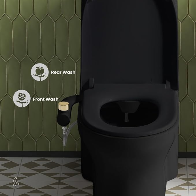 Swiss Madison Aqua Non-Electric Bidet Toilet Attachment in Glossy Black with Polished Gold Hardware