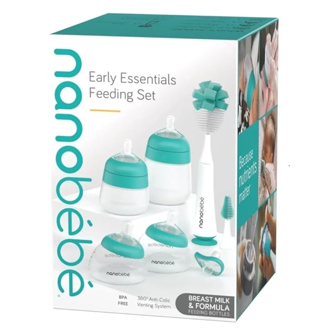 Nanobebe Breastmilk and Silicone Baby Bottle Ultimate Set Gen 2, 5oz and 9oz - with Sterilizer, Drying Rack, Anti-Colic Nipples, Pacifiers, and Warmer - Teal