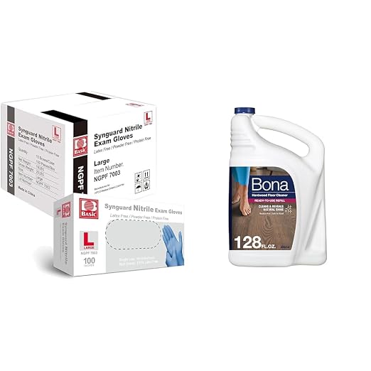 Basic Medical Blue Nitrile Exam Gloves (Case of 1000) Large & Bona Hardwood Floor Cleaner Unscented Refill 128 fl oz