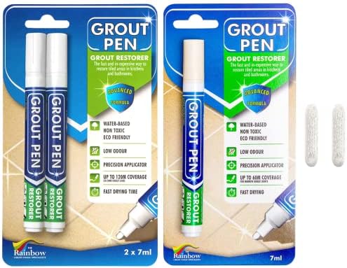 Grout Pen Tile Paint Marker: Ivory 1 Pack and 2 Pack White with Extra Tips (Narrow, 5mm) - Waterproof Tile Grout Colorant Marker for Cleaner Looking Floors & Whitener Without Bleach