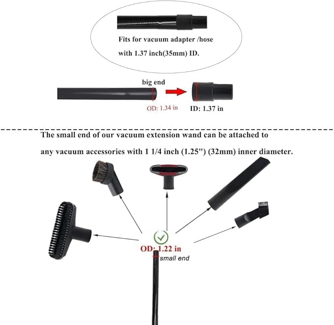 13 Pcs Household Vacuum Attachments for Shop Vac Accessories 1" & 1 1/4" & 1 3/8" &1 1/2" &1 7/8" &2 1/2"-Vacuum Hose Adapter Kit, 1 1/4" Vacuum Brush Flexible Crevice Tool, Vacuum Cleaner Straw Tubes