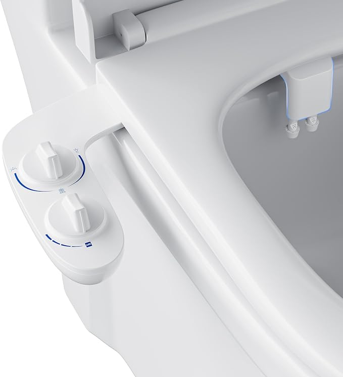 GarveeHome Bidet Attachment for Toilet, Dual Self-Cleaning Nozzles with Rear and Feminine Wash, Adjustable Spray Pressure, Easy Installation Hygienic Bathroom Accessory,White