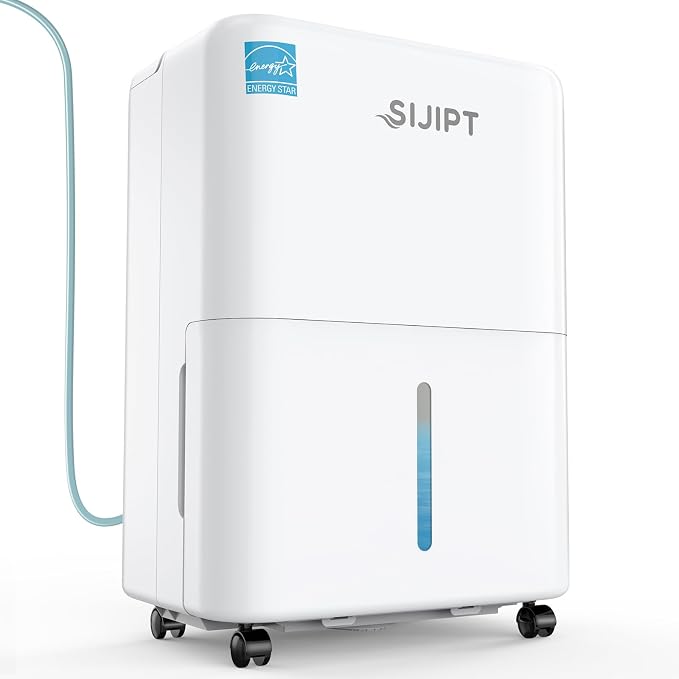 80 Pints Dehumidifier with Pump, Sijipt Energy Star Dehumidifier for Basement Home and Large Room with 6.56 inch Drain Hose, Auto-Shutoff 24H Timer, and Memory Starting | Energy Star, Built-in Pump Drains 16.4ft Vertically, 6.56ft Drain Hose, Auto Shut...