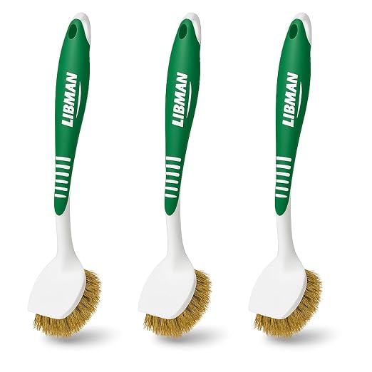 Libman Brass Brush Pot Scrubber - Metal Wire Brass Pot Brush - 3 Pk Wire Scrub Brushes with Pot & Pan Scraper for Cleaning Grills, Skillets, Oven Racks