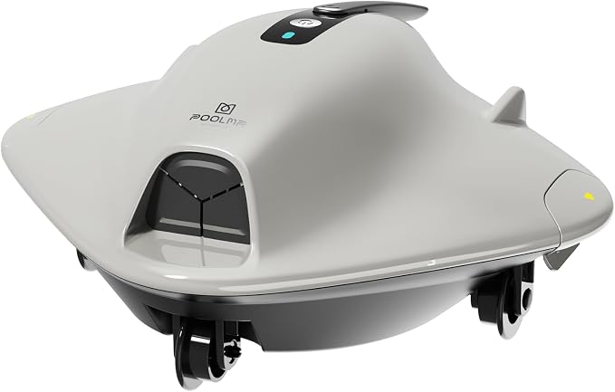 PoolMr Cordless Robotic Pool Cleaner - Above Ground Pool Vacuum Robot - 40W Strong Suction, Dual Cleaning System, Barrier Crossing, 120-Min Runtime Up to 1614 Sq for Above Ground Pools,Off-White