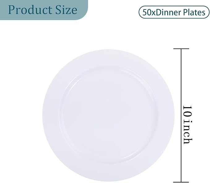 I00000 60Pcs White Plastic Dinner Plates 10 Inch, Premium Disposable Party Plates, Safe and Reusable, Heavy Duty Plastic Plates Perfect for Wedding Party