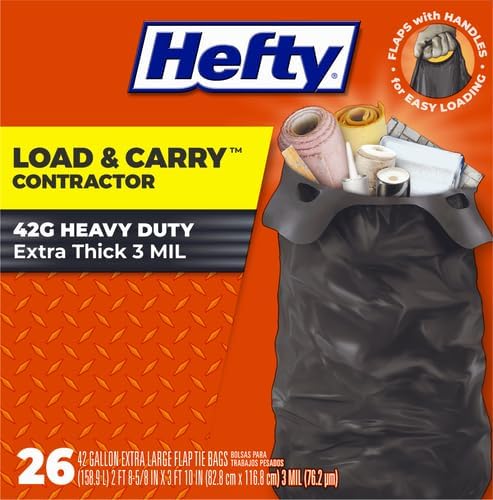 Hefty Heavy Duty Trash Bags, Large | 42 Gallon | For Contractors | 26 Count, Pack of 2