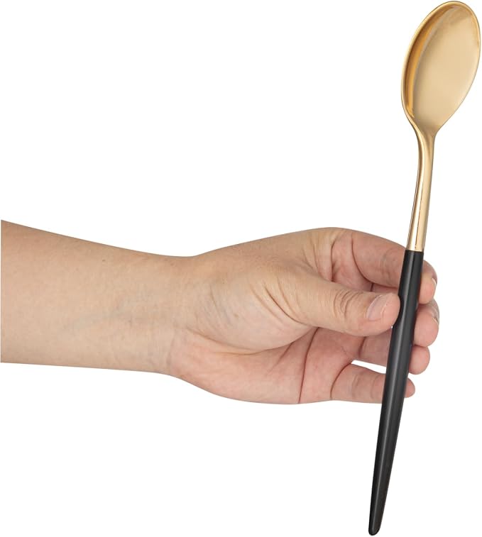 Restaurantware-Moderna 7.75 Inch Fancy Flatware, 50 Durable Plastic Flatware - With Black Handle For Grip, Heavy-duty, Gold Plastic Spoons, Easily Disposable Or Restaurants