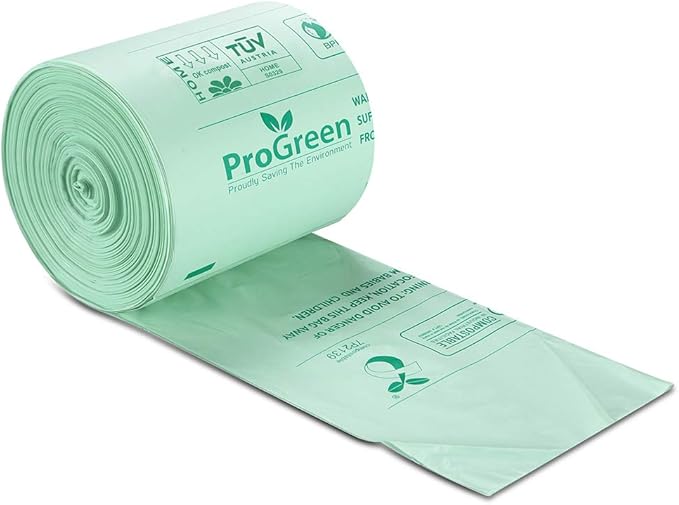 Compostable Trash Bags, Extra Thick, Compost Kitchen Bin Bags, Food Scraps Yard Waste Bags, ASTM D6400 BPI and TÜV AUSTRIA Certified (6 Gallon, Pack of 100)