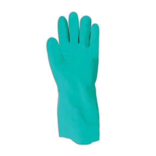 SHOWA 730 Chemical Resistant Gloves, 15-mil Nitrile with Cotton Flock Liner, 13-inch Extended Gauntlet, Bisque Grip, CE Cat III & Food Safe, Green, XX-Large, 12-Pack