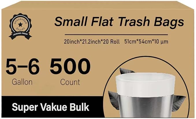 500 Count 5-6 Gallon Trash Bags, Strong Small Garbage Bags, Bathroom Trash Can Bin Liners, Unscented White Wastebasket Liners for Kitchen Office Toilet and Bedroom, Cleaning Supplies
