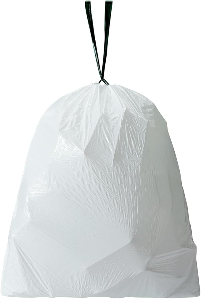 TYPLASTICS FleTex Tall Kitchen 13 Gallon Drawstring Trash Bags, 300 Bags, 24in x 27in, Unscented, White, Wholesale Pack (Heavy duty, 300 Count)