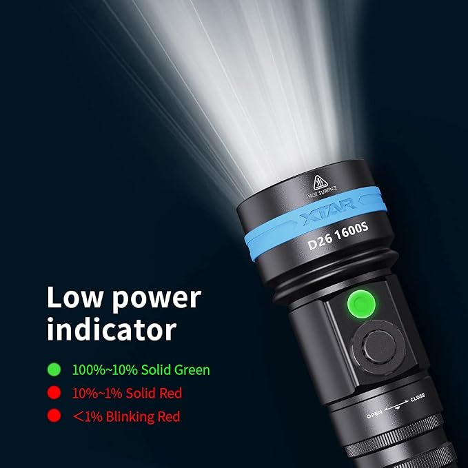 XTAR D26 1600 Lumen Scuba Diving Flashlight Dive Torch Underwater 100 Meters Submarine Lights for Under Water Deep Sea Cave at Night (Full Set)