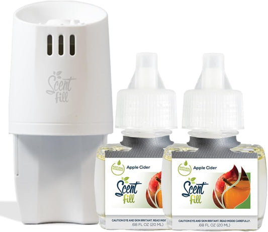 Scent Fill Apple Cider Plug in Air Freshener, Scented Oil Refills, 2 Refills + Diffuser