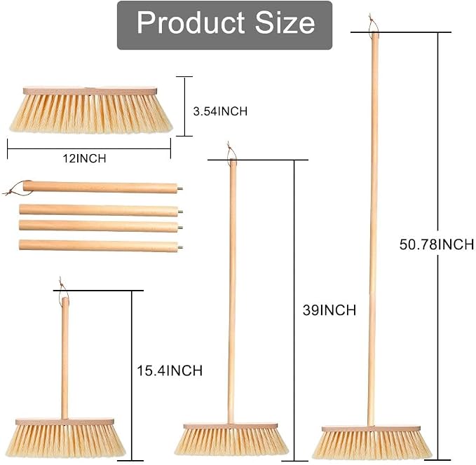 Wood Handle Household Broom - Heavy Duty PET Bristles for Pet Hair & Dust