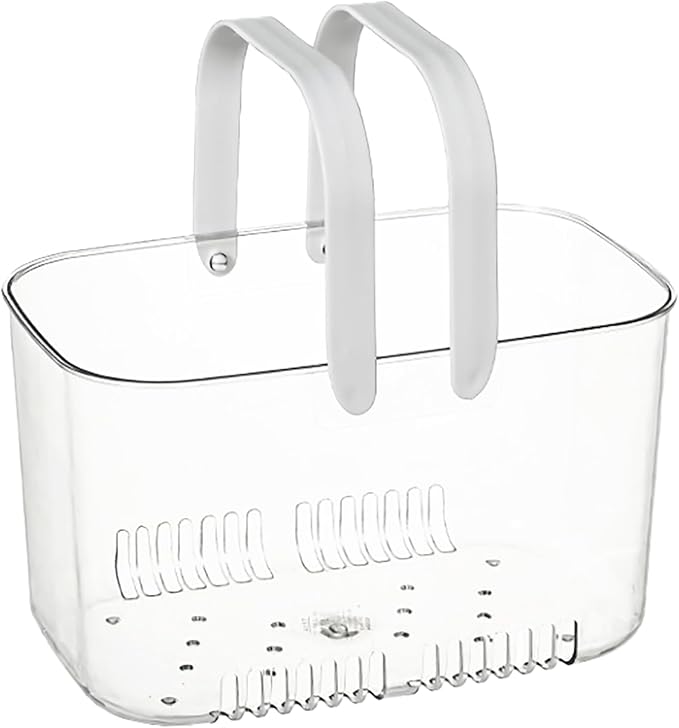 Plastic Storage Basket with Handle Portable Shower Caddy Tote Organizer Basket Bin for Bathroom, Shower Caddy Basket, Large Capacity Hollow Design Clear Shower Caddy Organizer Basket
